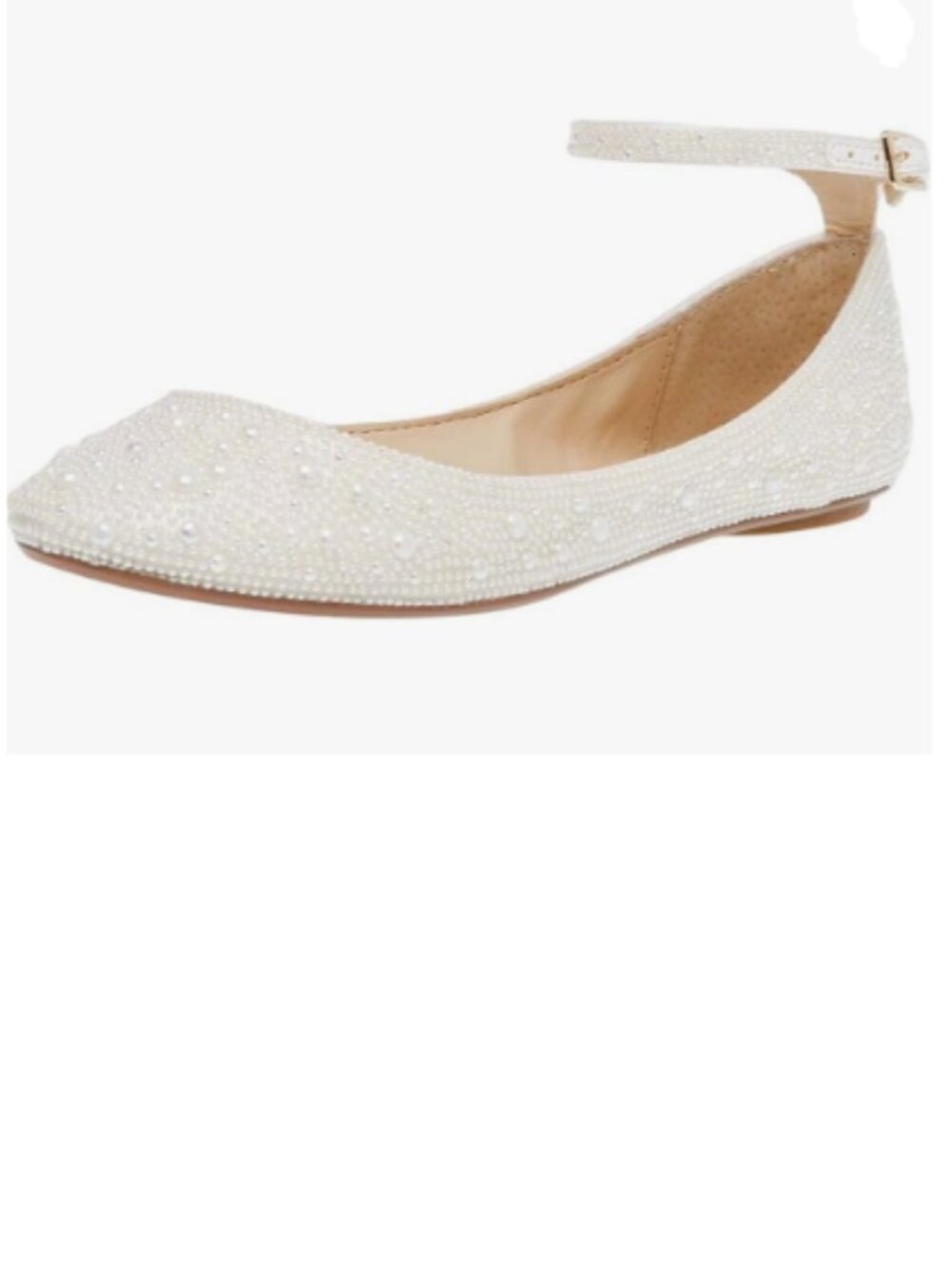 XYD White Sparkle Rhinestones Ankle Strap Ballet Flat Studded Buckled Dress Shoe
